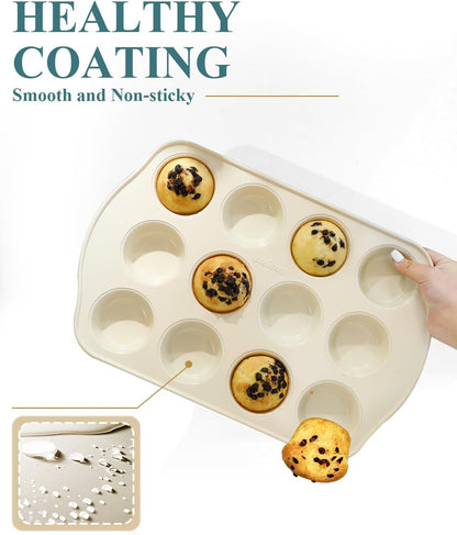 Sunshine Cream Nonstick Muffin Pan - 12 Silicone Baking Cups, Easy to Clean & Dishwasher Safe