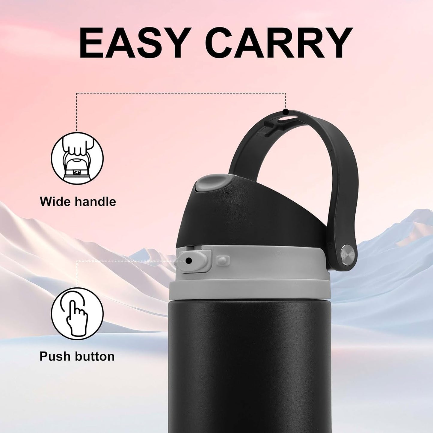 Skiennix 24 oz Insulated Water Bottle - Stainless Steel, Leak-Proof Design, One-Touch Flip Lid, Black
