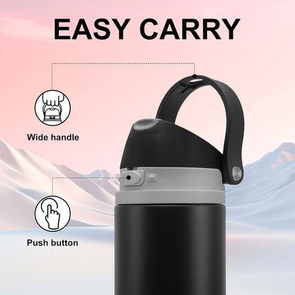 Skiennix 24 oz Insulated Water Bottle - Stainless Steel, Leak-Proof Design, One-Touch Flip Lid, Black