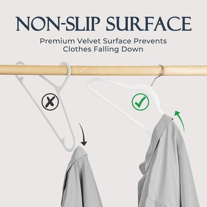HOUSE DAY White Velvet Hangers - 60 Pack Non-Slip Heavy Duty Felt Hangers for Closet Organization | 360° Rotating Hook
