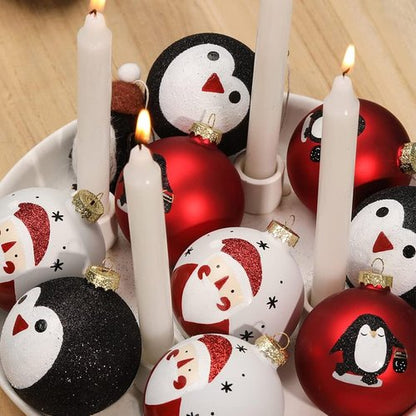 DN DECONATION Black and White Christmas Ornament - Cute Hand-Painted Santa Ball for Tree | Red Glass Decoration