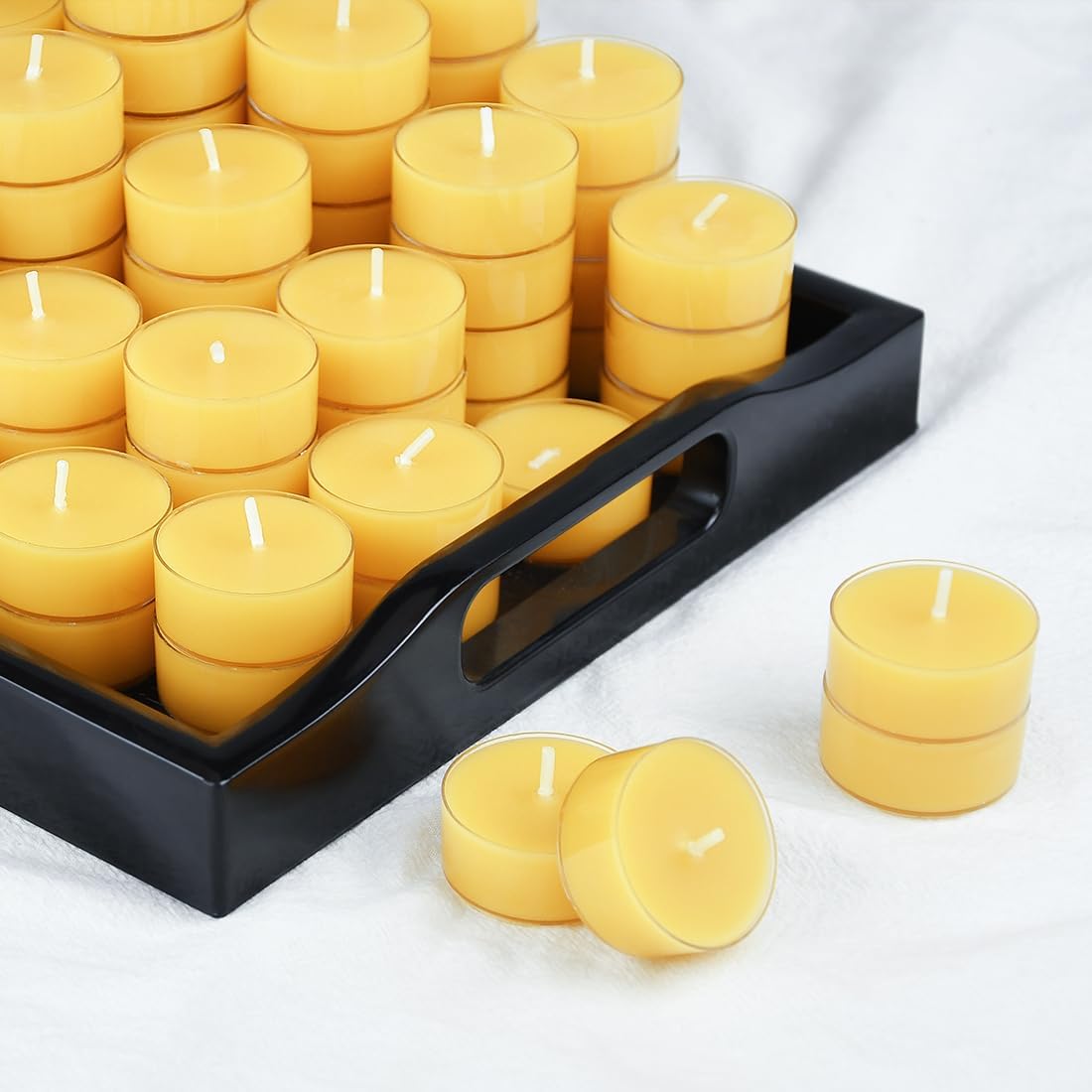 Pure Beeswax Tealight Candles - 100 Pack of Natural, Unscented, Clean Burning Yellow Candles