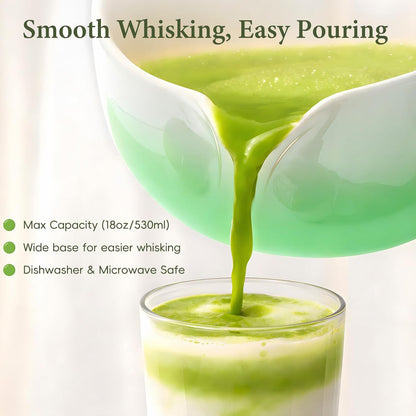 Skiennix Matcha Whisk Set - Complete 6PCS Ceramic Kit with Bowl, Bamboo Whisk, Scoop & Sifter - Green