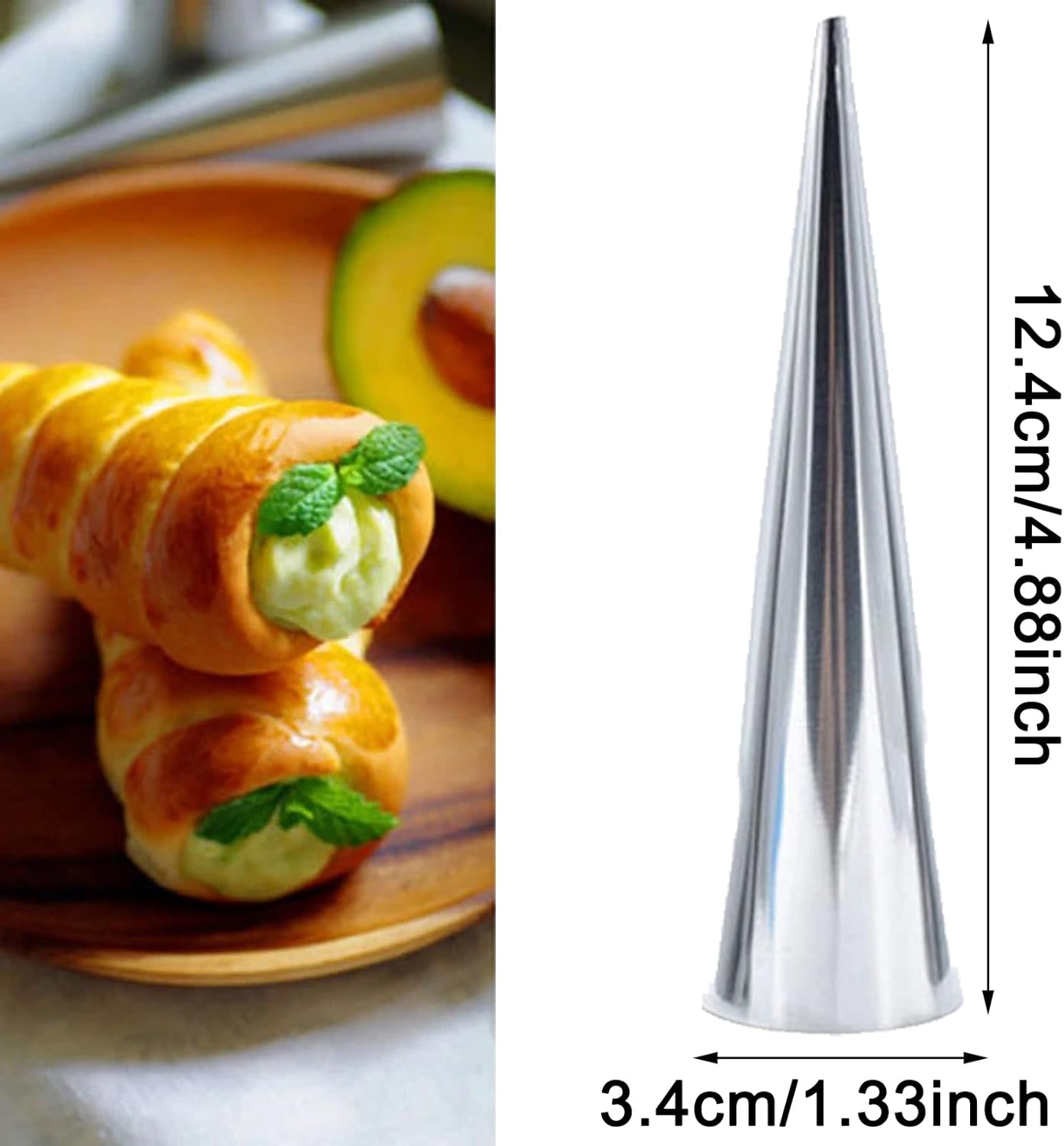Skiennix 30 PCS Non-Stick Stainless Steel Cream Horn Molds - Large 5" Size for DIY Pastries & Desserts