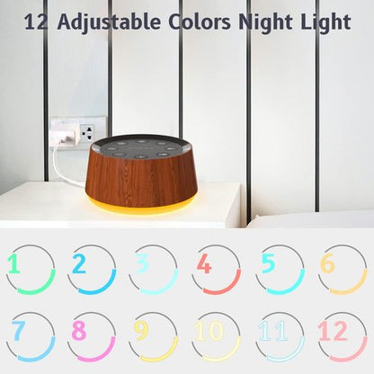 Brown Noise Sound Machine - 30 Soothing Sounds & 12 Color Night Light | 36 Volume Levels & 5 Timers