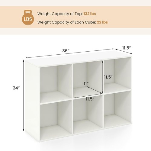 Giantex 6-Cube Bookcase - Modern 3-Tier Storage Organizer with Anti-Tipping Kits | White Finish