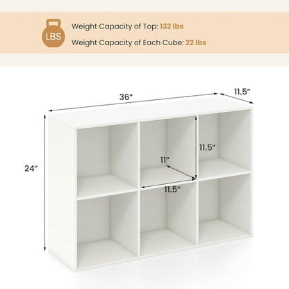 Giantex 6-Cube Bookcase - Modern 3-Tier Storage Organizer with Anti-Tipping Kits | White Finish
