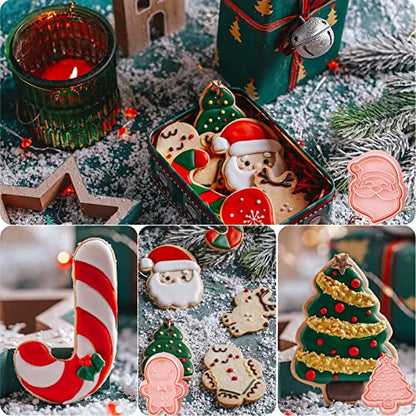 Christmas Cookie Stamps 24-Piece Gingerbread Cookie Cutters with Santa Elk Snowman Shapes