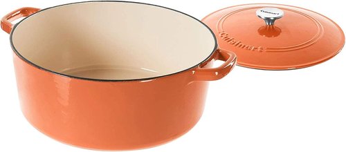 Cuisinart Enameled Cast Iron Round Casserole - 7-Quart in Terracotta Orange for Perfect Cooking