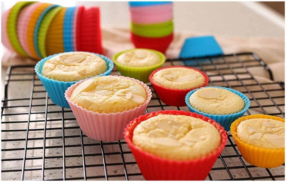 Skiennix Reusable Silicone Cupcake Baking Cups - Non-Stick Muffin Liners in 6 Rainbow Colors | 24 Pack, 2.75 Inch