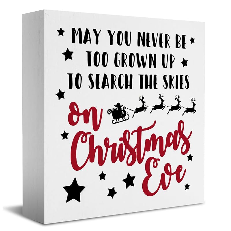 Christmas Eve Rustic Wooden Box Sign - 5.1 x 5.1 in Desk Decor for Home & Office