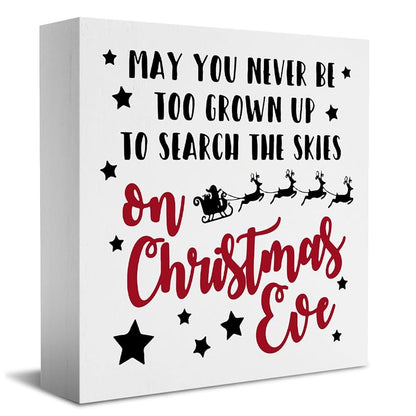 Christmas Eve Rustic Wooden Box Sign - 5.1 x 5.1 in Desk Decor for Home & Office