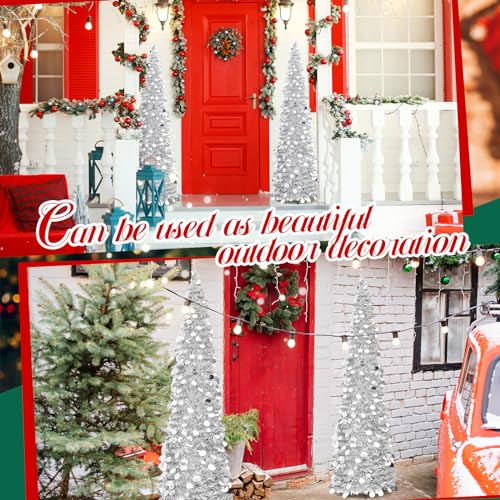 Leyndo 2 Pack 5ft Silver Collapsible Artificial Christmas Trees - Holiday Decor