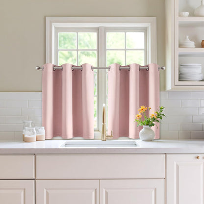 MIULEE Short Curtains - Baby Pink Blackout Thermal Insulated Drapes for Kitchen & Bedroom | 40" x 36" 2 Panels