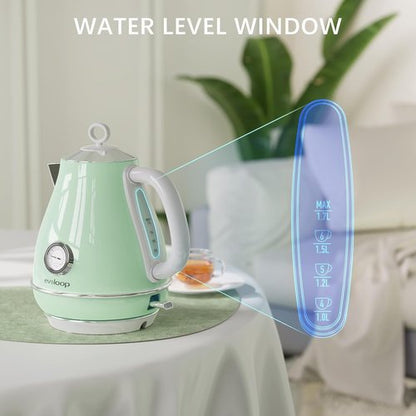 Evoloop Electric Tea Kettle - 1500W Retro Hot Water Boiler with Thermometer & Auto Shut-Off | 1.7L Stainless Steel