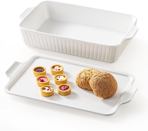 Dizada Large Casserole Dish - 5.2 Qt Deep Porcelain Baking Pan | Oven, Freezer, Microwave Safe