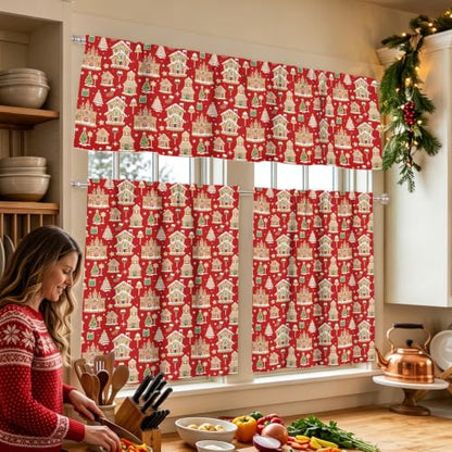 Christmas Kitchen Curtains Sets for Window - Short Curtains with Castles Variation - 3 Pieces