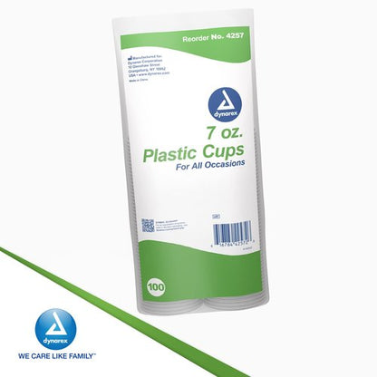 Dynarex Disposable Clear Drinking Cups - Single Use Plastic Cups for Office, Hospital, Clinic - Beverage Containers with Rolled Rim, Ribbed Center - 7oz, Bulk Supplies Box of 100