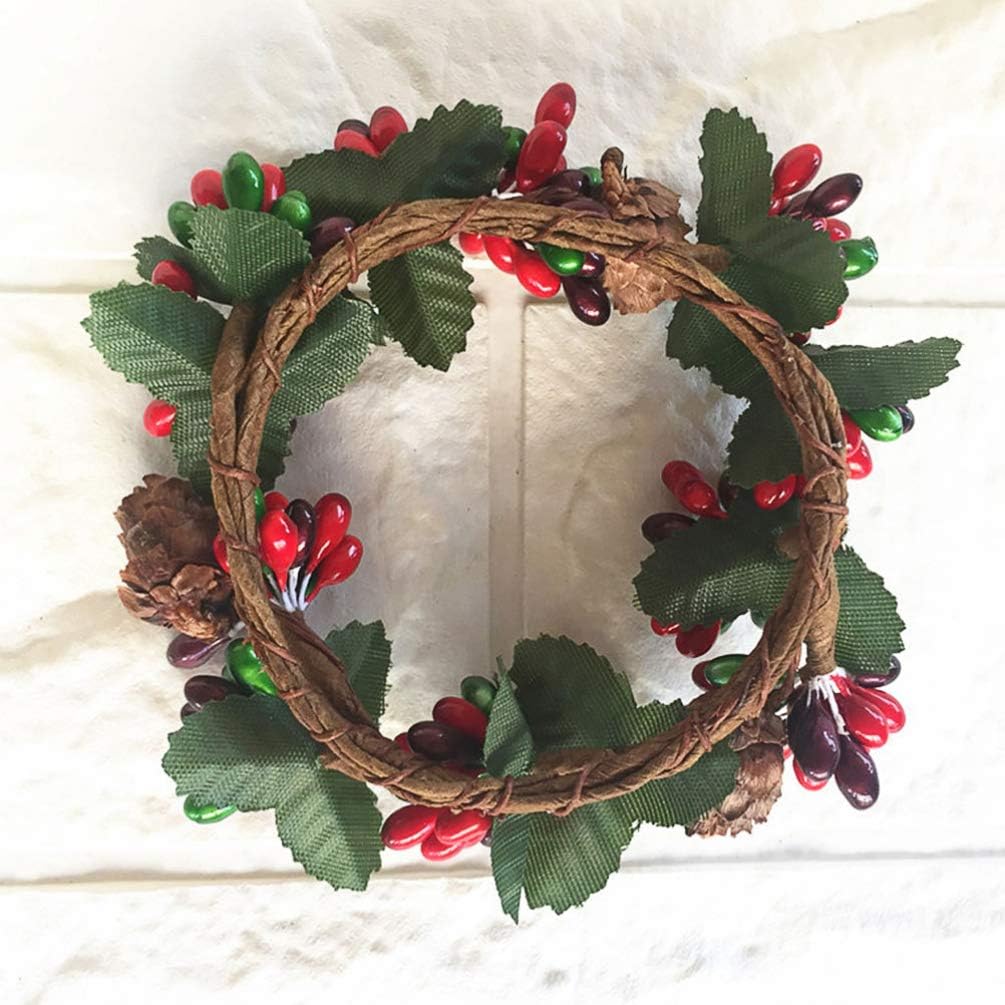 PRETYZOOM Christmas Candle Rings - 4Pcs Artificial Berry Mini Wreaths for Pillar Candles | Rustic Holiday Decor