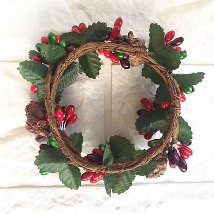 PRETYZOOM Christmas Candle Rings - 4Pcs Artificial Berry Mini Wreaths for Pillar Candles | Rustic Holiday Decor