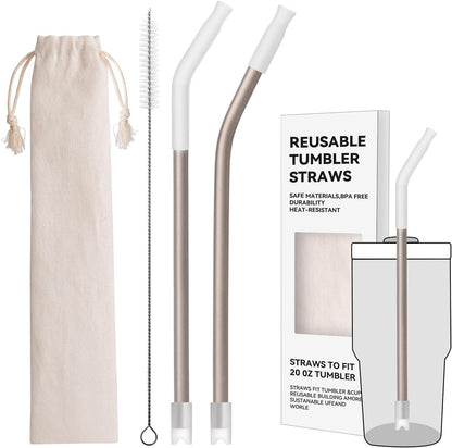Titanium Straws by Heavy-Duty - Reusable 8.5" Metal Straws for 20 oz Tumblers | Eco-Friendly, BPA-Free with Cleaning Brush