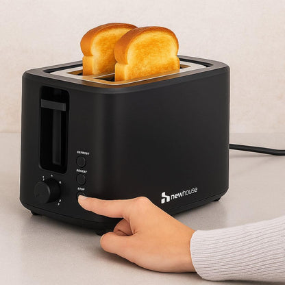 Newhouse 700W Black 2-Slice Toaster - Auto Pop-Up & Cool-To-Touch Kitchen Essential for Modern Homes