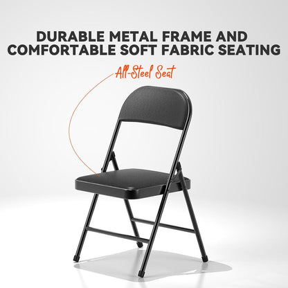 Nazhura Folding Chairs - 4 Pack Fabric Dining Chairs with Padded Cushion | Indoor/Outdoor Use (Charcoal)