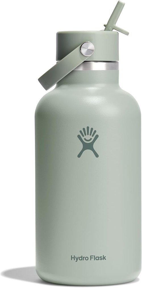 Hydro Flask Water Bottle - Insulated Stainless Steel - 64 Oz Wide Mouth with Flex Straw Lid, Leakproof