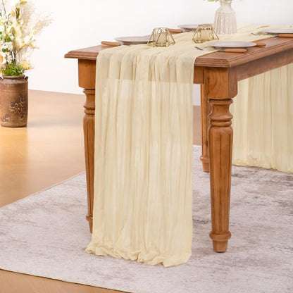 MLMW 6 Pack Beige Cheesecloth Table Runner - Boho Rustic Decor | 160 Inch for Weddings & Events