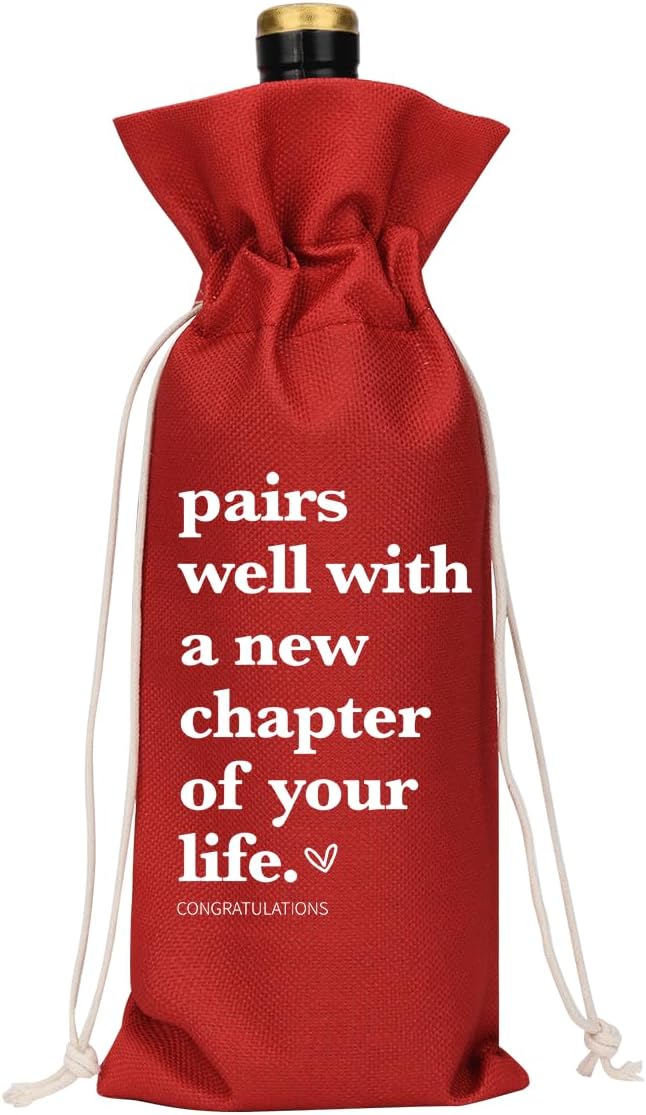 Red Funny New Chapter Wine Bag New Beginnings Gifts for Women Men Farewell Gifts for Friends Going Away Gifts for Coworkers Women Men Moving Away Gifts for Friends New Teacher Gifts