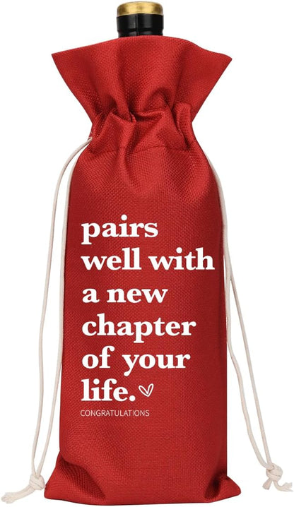 Red Funny New Chapter Wine Bag New Beginnings Gifts for Women Men Farewell Gifts for Friends Going Away Gifts for Coworkers Women Men Moving Away Gifts for Friends New Teacher Gifts