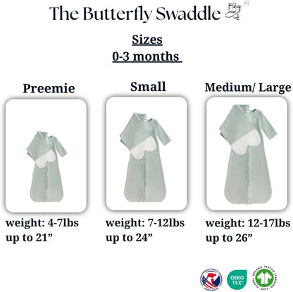 Butterfly Swaddle - Organic Newborn Baby Sleep Sack & Wrap Blanket | Calming Sage Accessory for Preemies (4-7 lbs)