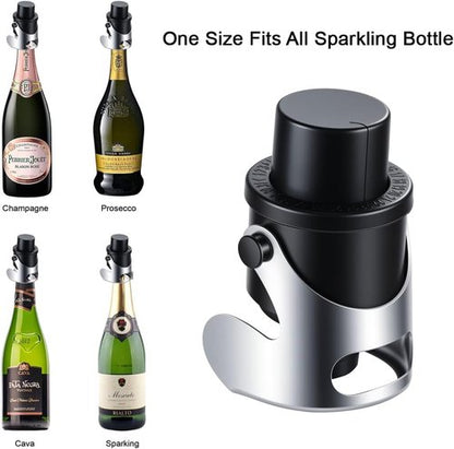 Champagne Stoppers for Bottles Stainless Steel with Built-in Pump Prosecco Bottle Sealer Stopper Saver 2 Pack