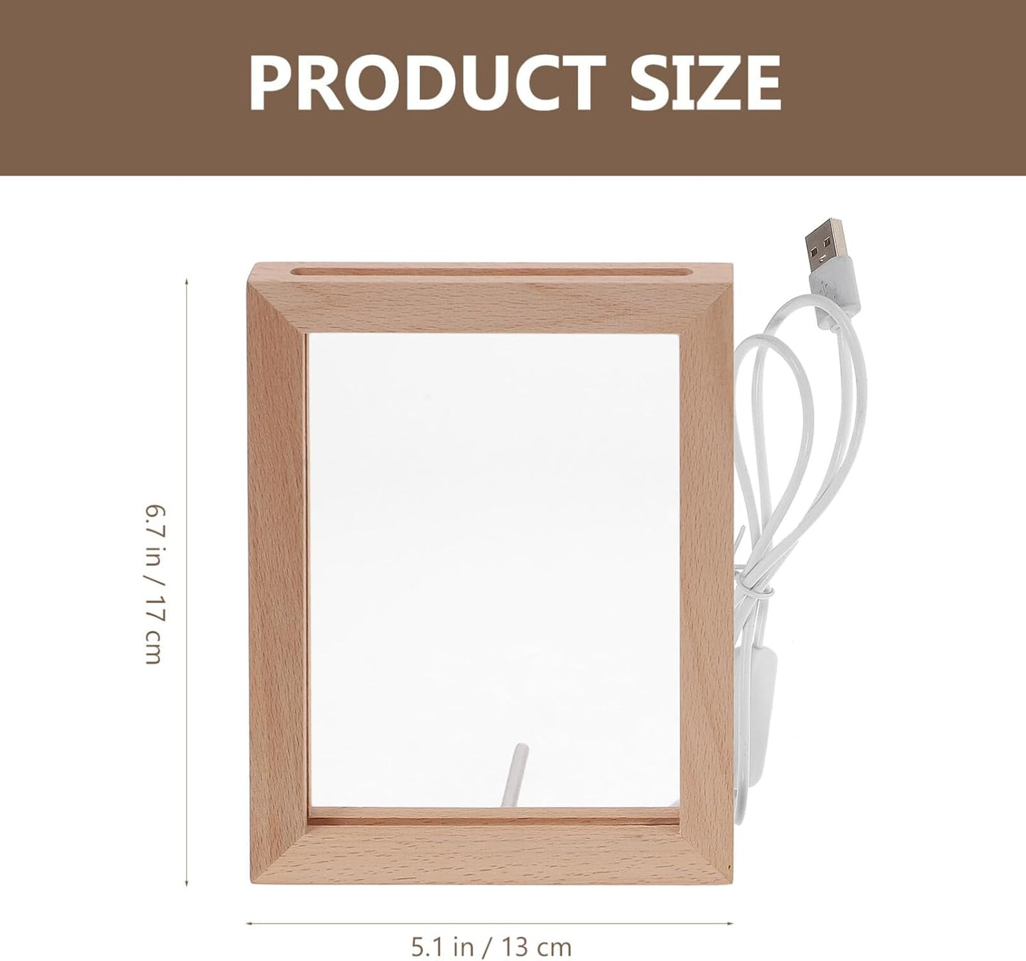 Uonlytech LED Photo Frame - Glowing Night Light Display for Pictures | Wooden USB Design