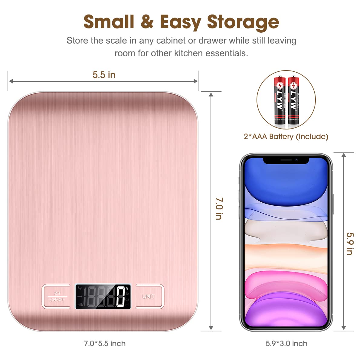 Mik-Nana Digital Kitchen Scale - 10kg/22lb Capacity, Pink Color, Precise 1g Graduation, Easy Clean Stainless Steel