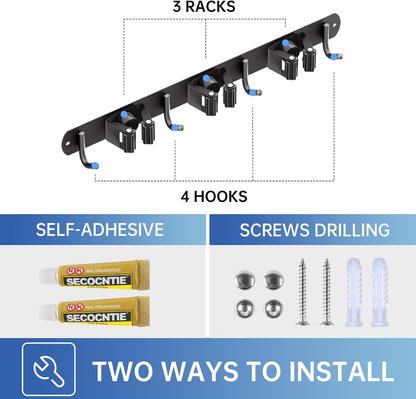 ZONGOOL Mop Broom Holder Wall Mount - Heavy Duty Stainless Steel Organizer | 2 Pack, Black
