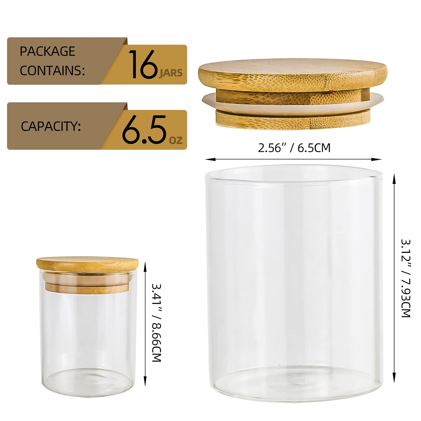 UMI UMIZILI 16 Pack Glass Jars with Lids, Bamboo Lids Spice Jars Set For Spice, Beans, Candy, Nuts, Herbs, Dry Food Canisters for Kitchen Storage (Extra Chalkboard Labels) - 6.5 oz Clear