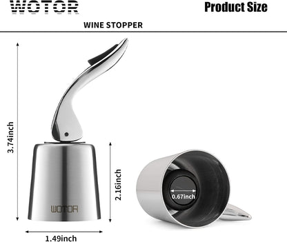WOTOR Champagne Stoppers with Stainless Steel + Wine Stoppers Stainless Steel 2 Pack (Silver)