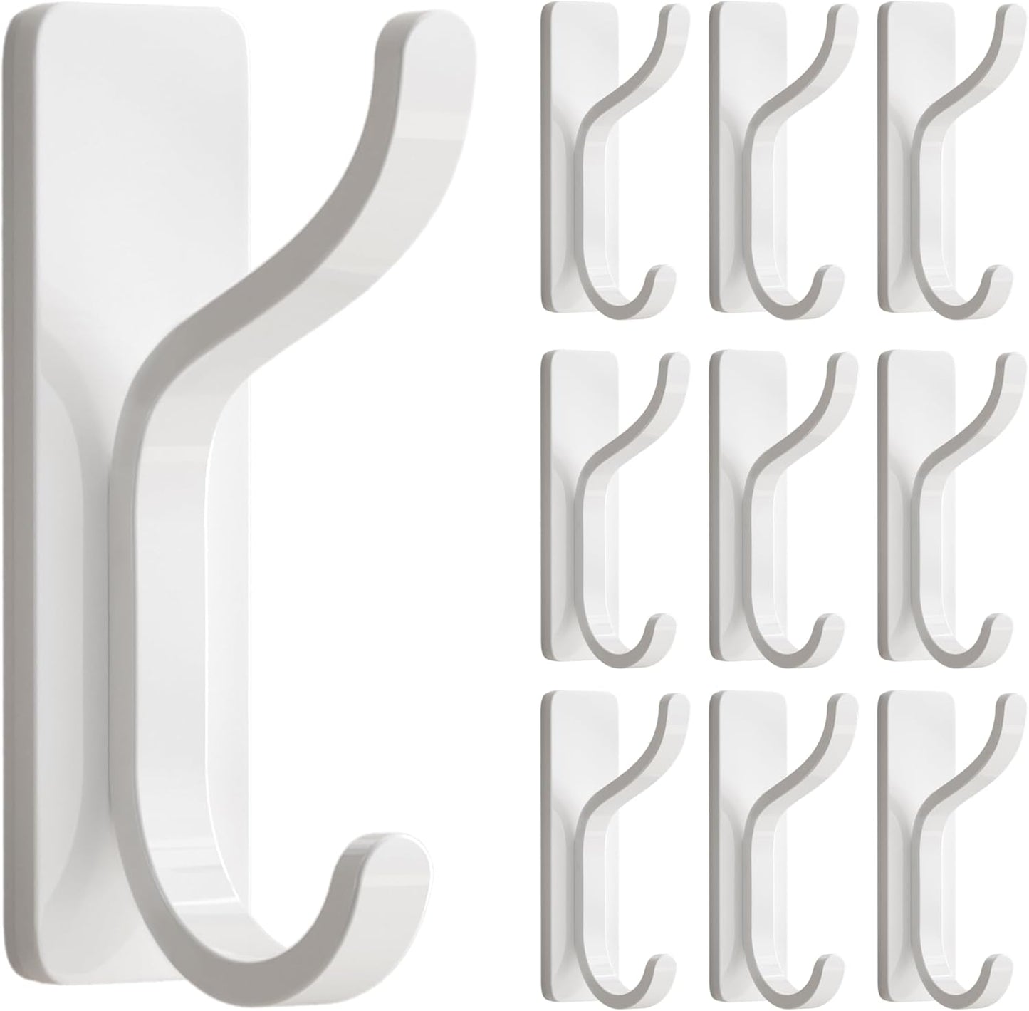 Pickpiff Adhesive Wall Coat Hooks - Heavy-Duty Stick-On Metal Hangers for Towels, Bags & Clothes | 10 Pack, White