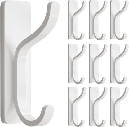 Pickpiff Adhesive Wall Coat Hooks - Heavy-Duty Stick-On Metal Hangers for Towels, Bags & Clothes | 10 Pack, White