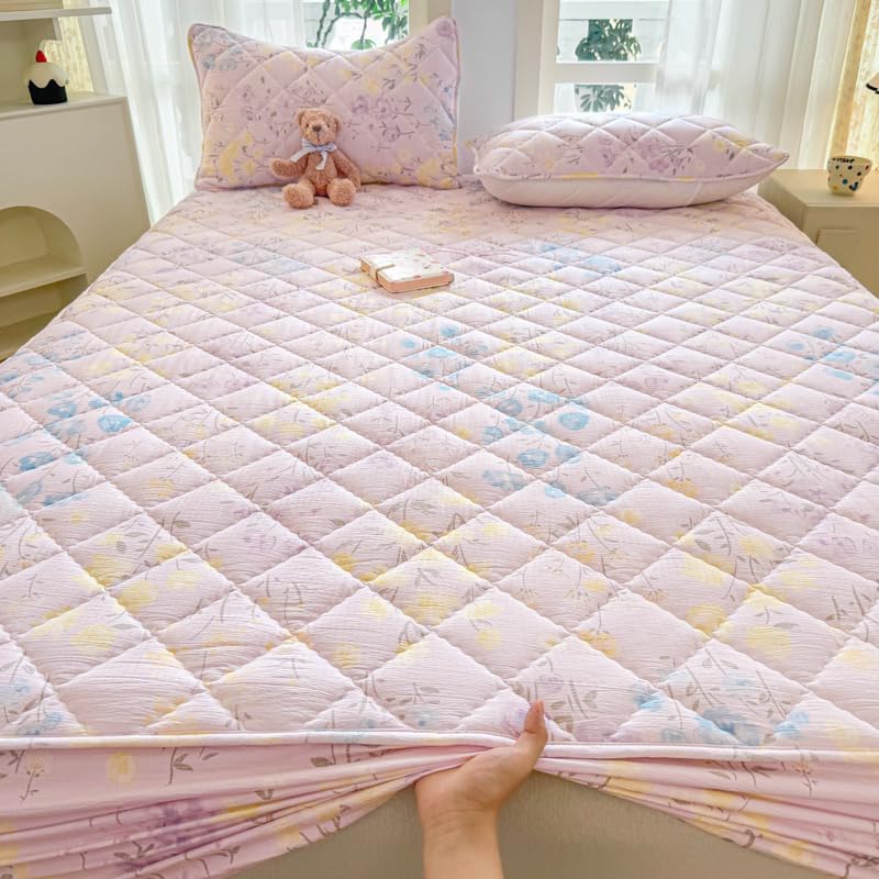 California King Quilted Mattress Cover A03 Breathable Soft Fitted Bed Protector
