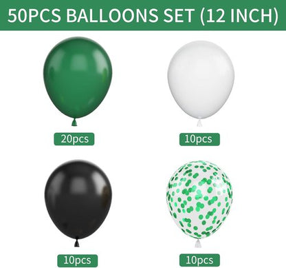 50Pcs Green & Black Balloons - 12 Inch Latex Balloons for Video Game & Football Theme Parties