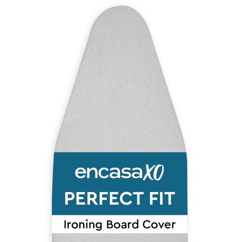 Encasa XO Ironing Board Cover and Pad 49"x18" - 4mm Felt & 2mm Foam Metallized Silver Iron Board Cover with Padding - Heat & Scorch Resistant, Non Slip, Bungee Elasticated, 3 Fasteners Silver Luxury