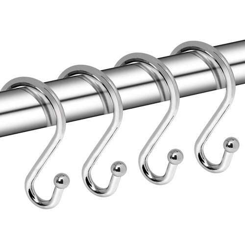 Gidse Metal Shower Curtain Hooks, Set of 12, Rust Proof Shower Curtain Hooks Rings, Durable S Shaped Hooks Hangers for Shower Curtains, Kitchen Utensils, Clothes, Towels (Chrome)