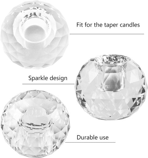 Crystal Ball Candle Holders by [Brand Name] - Elegant Taper Holder Set of 2 for Dining Table Centerpiece | Clear Decor