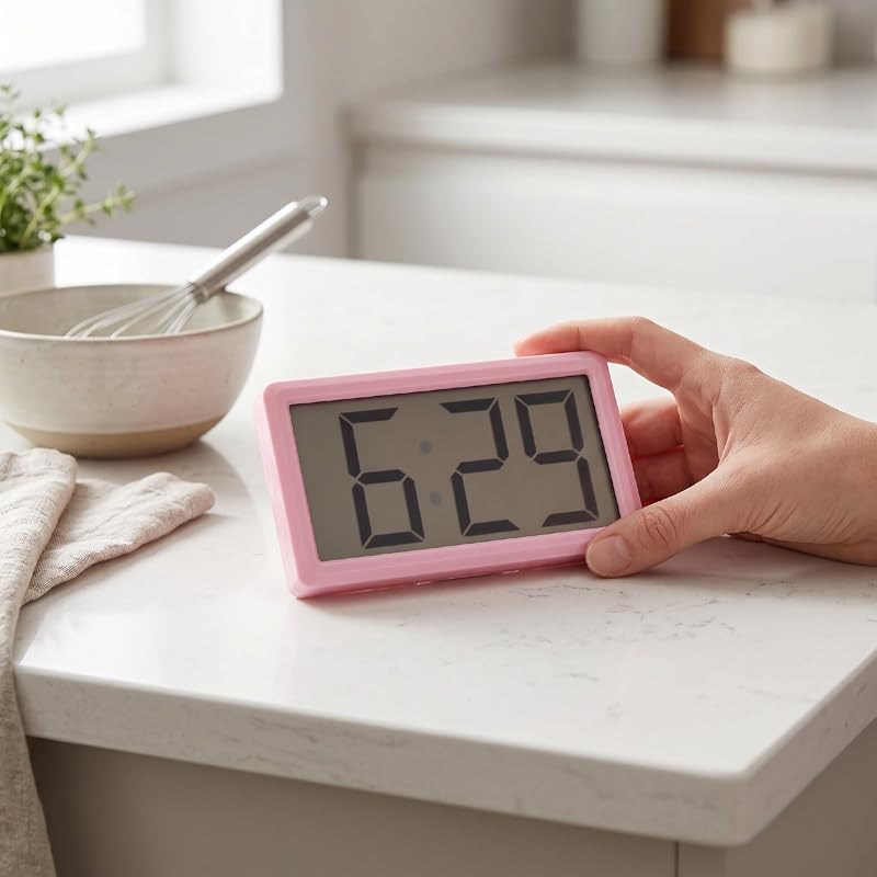 Pink Digital Clock with Magnetic/Desktop Installation, Battery Powered, 12-Hour Display