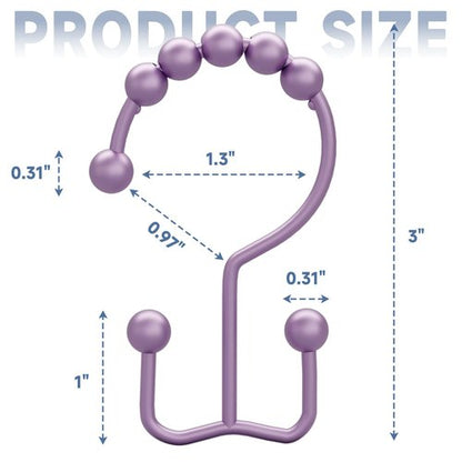 Titanker Shower Curtain Hooks Rings, Rust-Resistant Metal Double Glide Shower Hooks for Bathroom Shower Rods Curtains, Set of 12 Hooks - Greyish-Purple
