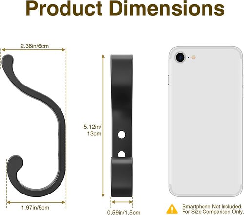 Bussdis Coat Hooks - Heavy Duty Wall Mount Hangers for Towels & Bags | Holds Up to 30 lbs, Black, 4 Pack