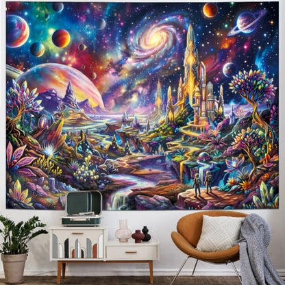 UV Reactive Galaxy Space Tapestry Wall Hanging 59x51in - Starry Sky Universe