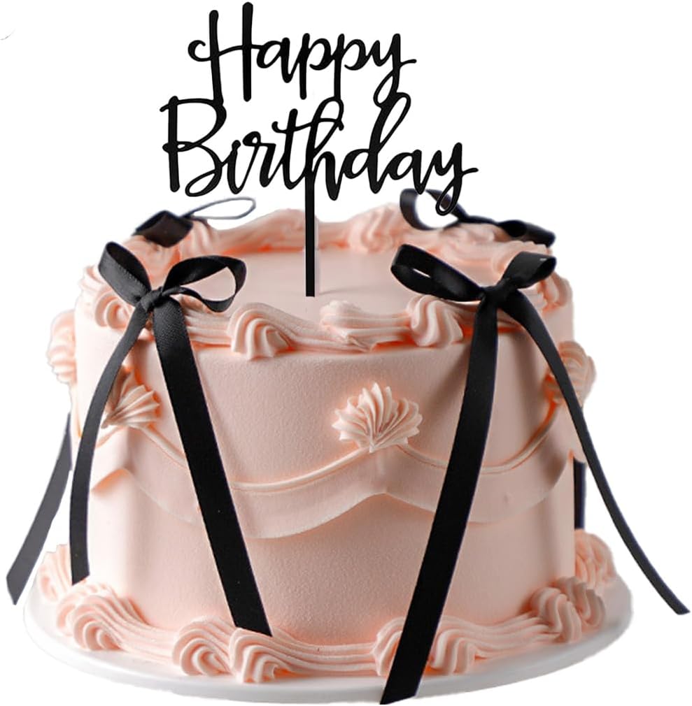 Skiennix Black Satin Cake Bows - 11 Pcs Coquette Toppers with Happy Birthday Sign | Perfect for Birthdays, Baby Showers & Weddings